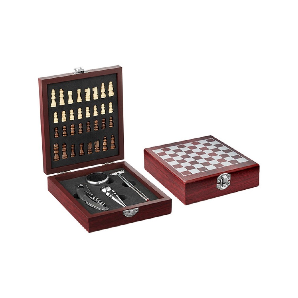 Kit para Vinho 4 peças Caixa Xadrez 19cm