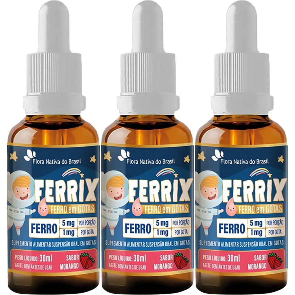 Ferro Em Gotas Ferrix Kids 3 X 30ml Flora Nativa