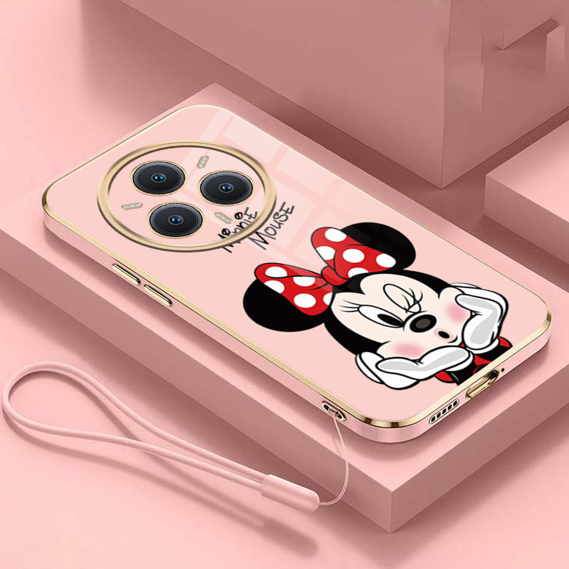 Detalhes do realme 14 5G 14 Pro + Elegante Minnie Mouse Brilhante Chapeamento Bordas Quadradas Caso Requintado Capa Macia