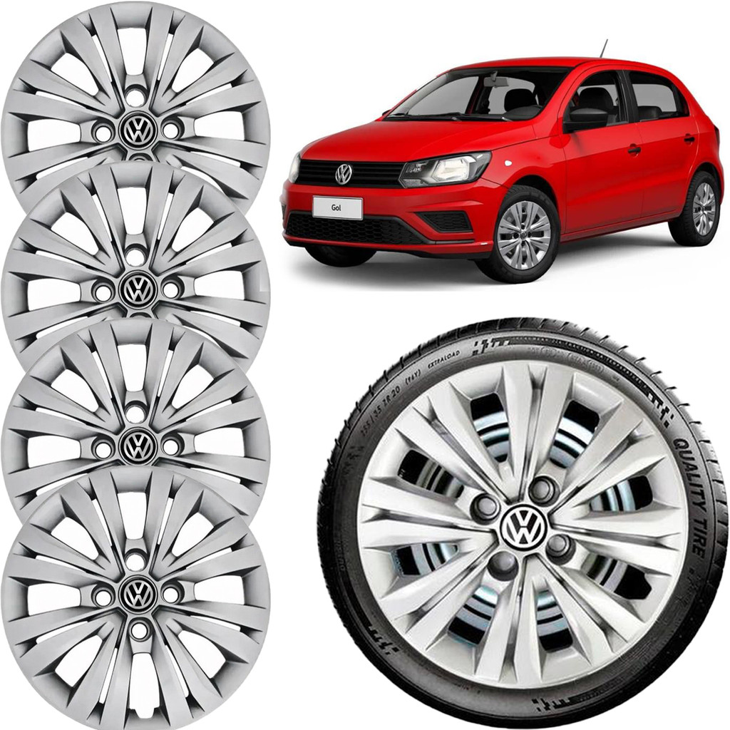 Kit Calotas Gol Quadrado Bola G3 G4 G5 G7 Vw Aro 14 Prata