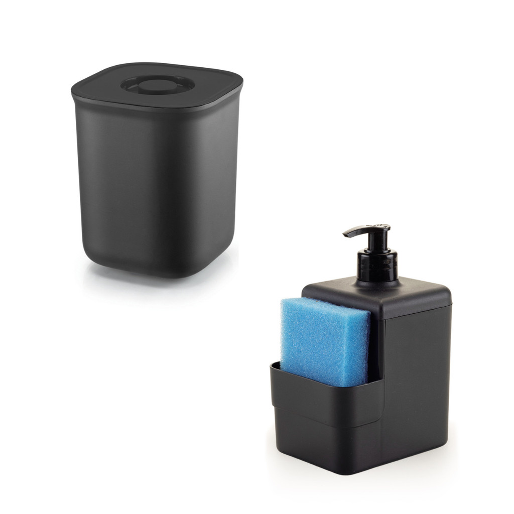 Kit Lixeira 4l Pia e Dispenser Porta Detergente Bucha All Black em Oferta na Shopee