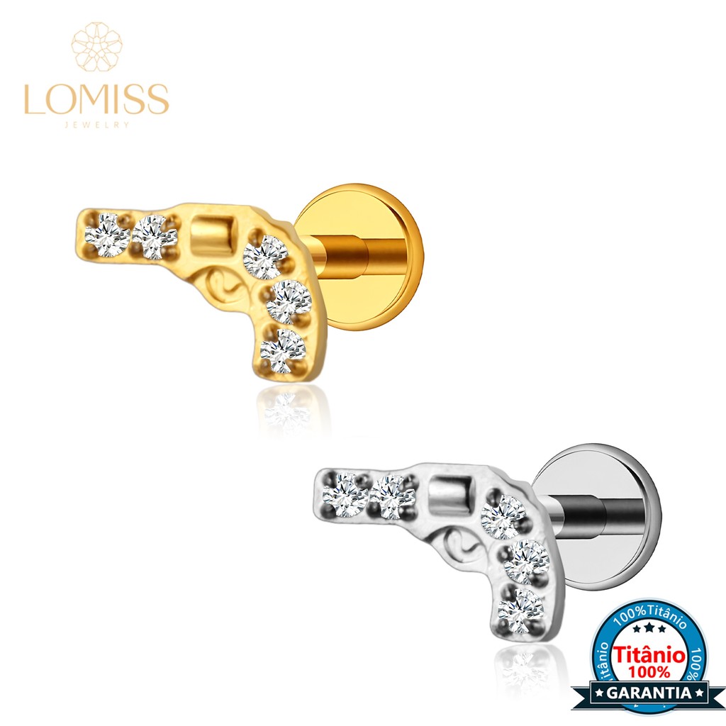 Piercing Labret Helix Tragus Conch Titânio Arma Zircônia Cravejada