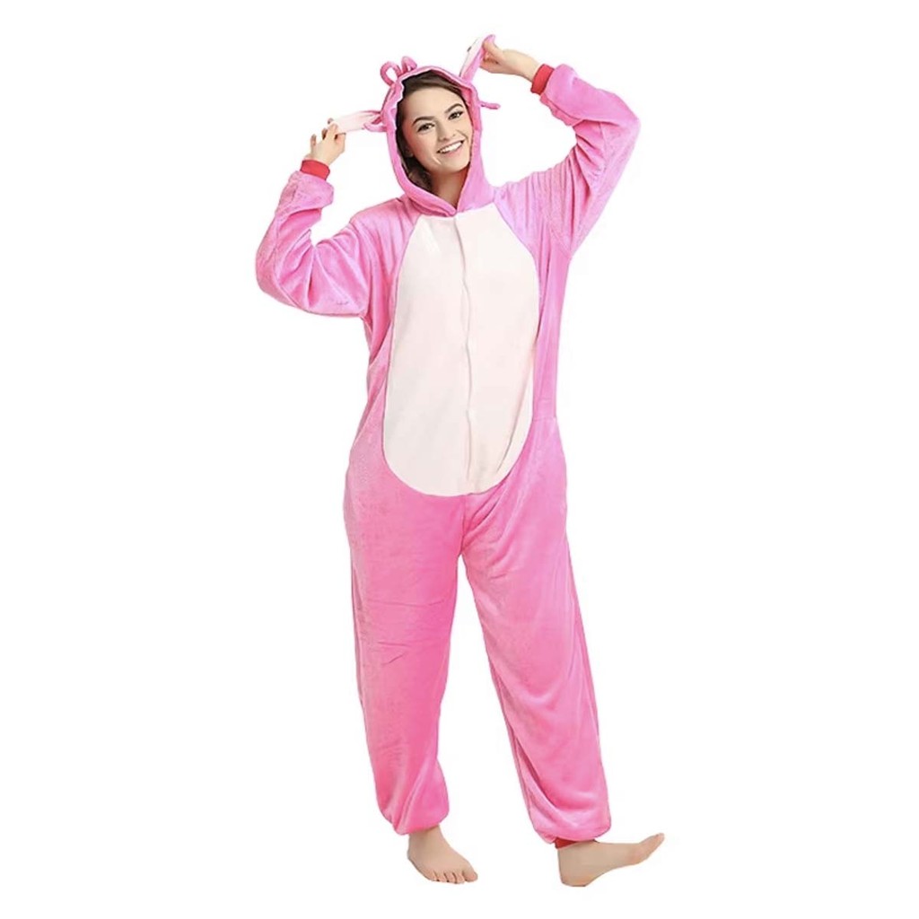 Macacão Fantasia Pijama Adulto Rosa Kigurumi Unissex Pelúcia em Oferta na Shopee