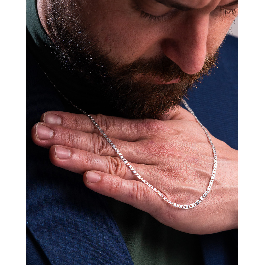 Corrente cordão Prata 925 Piastrine 60cm 2,10mm diamantada em Oferta na Shopee