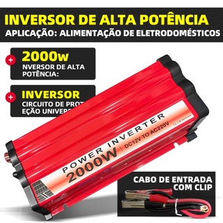 Inversor de Potência 2000W DC 12V para AC 220V Conversor de Energia para Eletrodomésticos e Veículos