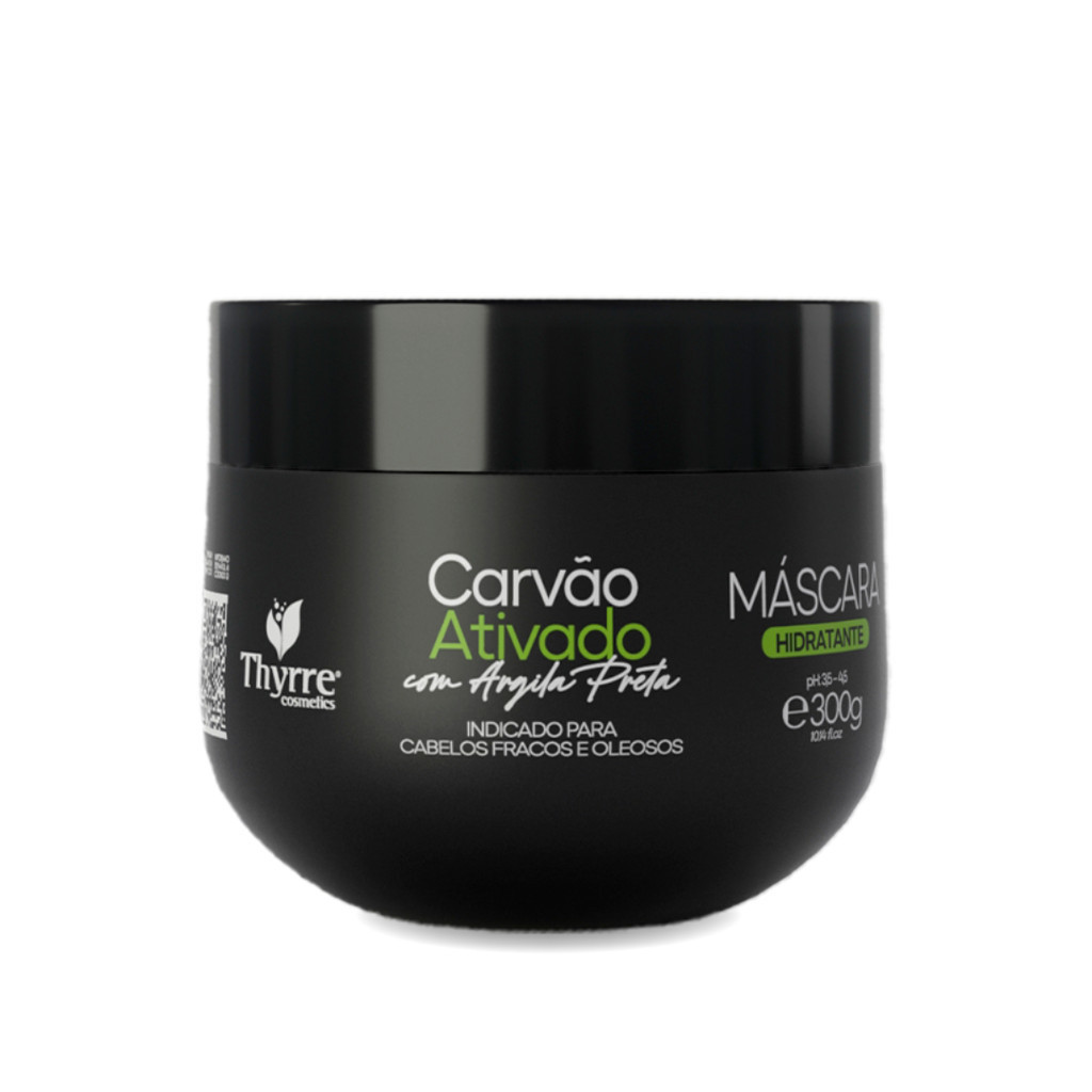 Máscara de Carvão Ativado e Argila Preta 300g Hidratação Profunda Cabelos Oleosos Thyrre Cosmétics