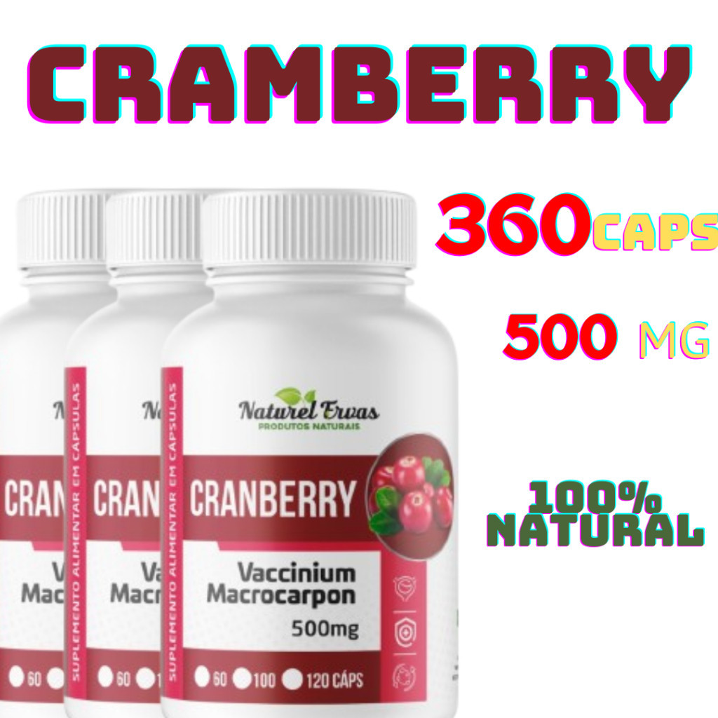Cranberry 120 Cápsulas 500mg | Suplemento Natural de Fruta Vermelha