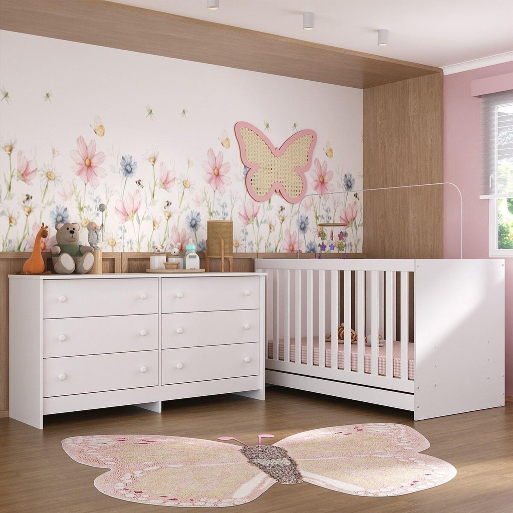 Berço 3 em 1 para Colchão 130 x 60cm com Cômoda Doce de Leite Multimóveis MP4297