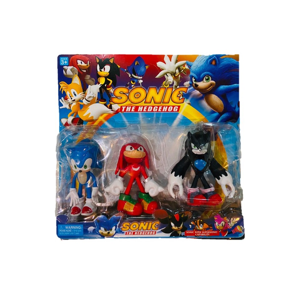 Brinquedo Boneco de Ação Sonic com 3 Bonecos 15cm Divertido Okay