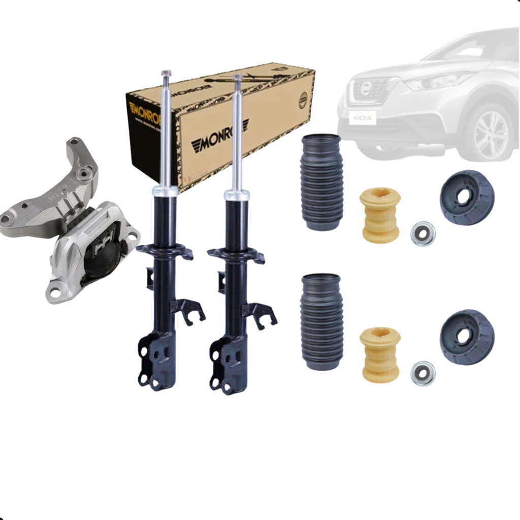 Par Amortecedor Dianteiro Monroe Kicks + Kit + Coxim do motor