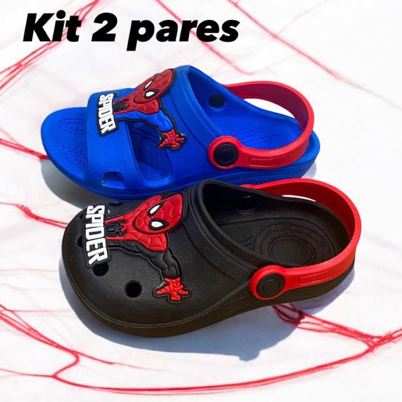 Kit 2 pares Sandália Nuvem + Babuche Infantil do Spider Para Meninos Aranha Calce Facil Confortavel