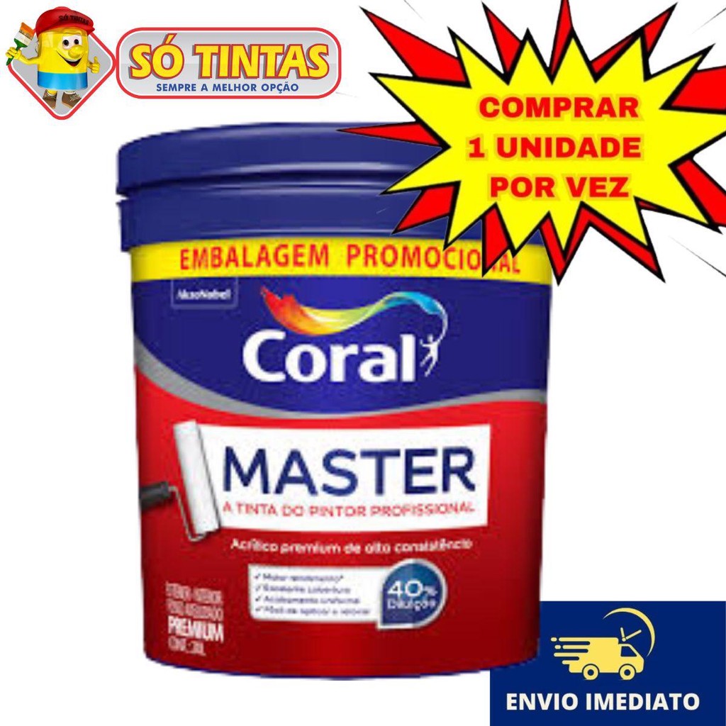 Tinta Acrílica Master Premium Lavável Branco Fosco 20 Litros – Coral em Oferta na Shopee
