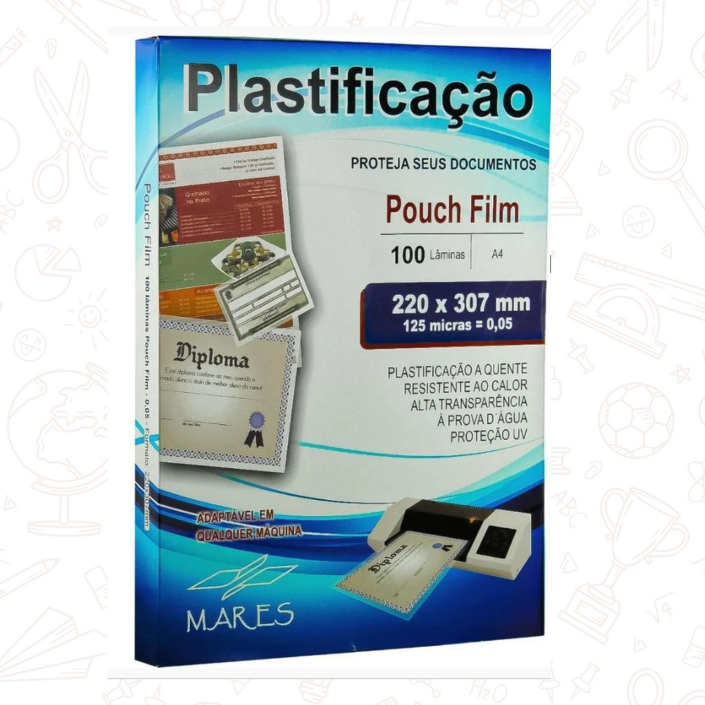 Plástico para Plastificação Pouch Film A4 Mares 220x307mm - 0,05mm (Pacote com 100 Unidades)