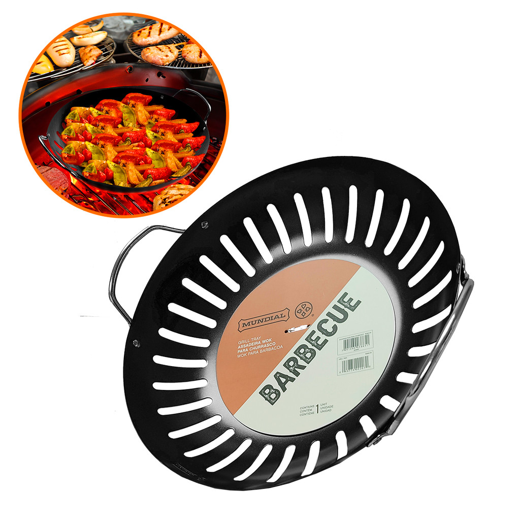 Panela Grelha Wok Assadeira Perfurada Antiaderente Legumes 29cm Grande Churrasco Mundial BQ60-04