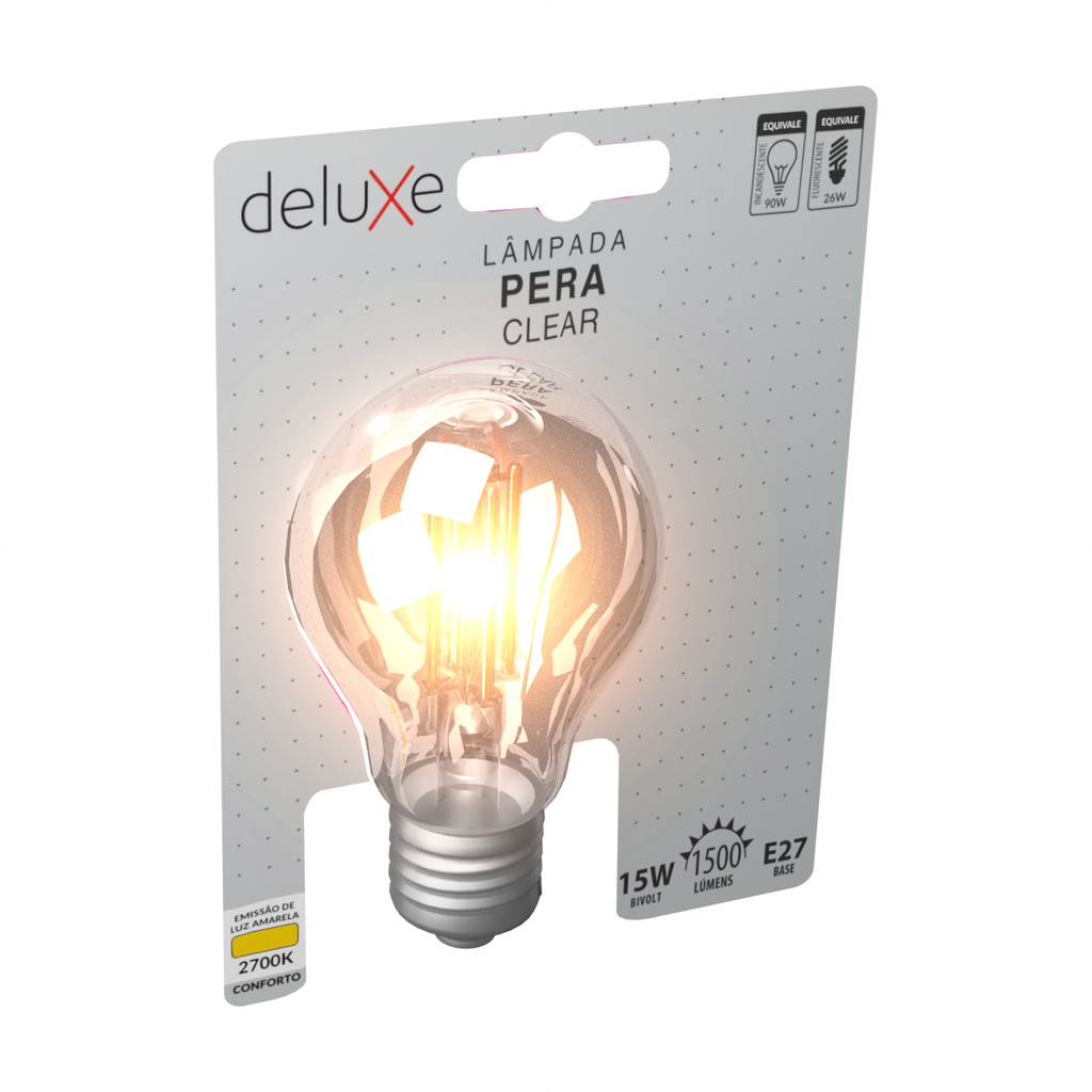Lampada Led Pera Filamento Clear 15W 1500lm 2700k E27 Deluxe - Home & Living