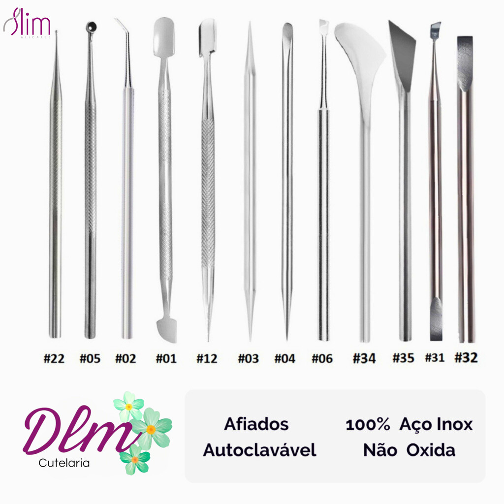 Kit Completo Com 12 Instrumentos Slim Para Manicure