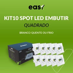 Kit 10 Spot de Led 7W 3000k Branco Quente, 4000k Branco Neutro e 6500k Branco Frio de Embutir Quadrado Bivolt - Easy