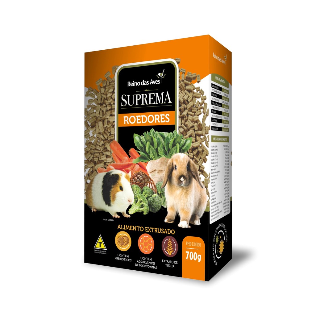 Ração Suprema Roedores 700g Reino das Aves – Nutrição completa e balanceada para hamsters, coelhos e porquinhos