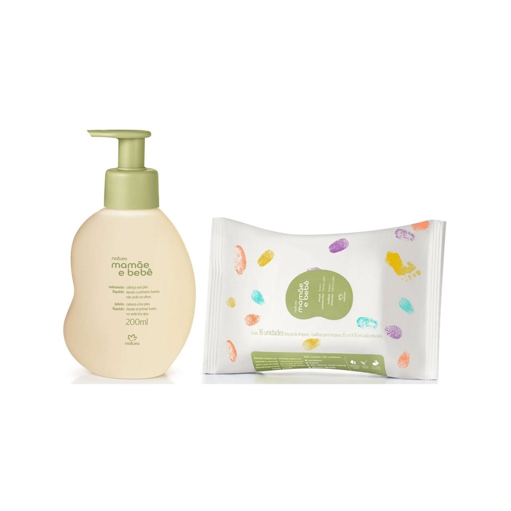 Mamãe e Bebê Sabonete Líquido 200ml + Lenço c/ Fragrância 16fls - Natura