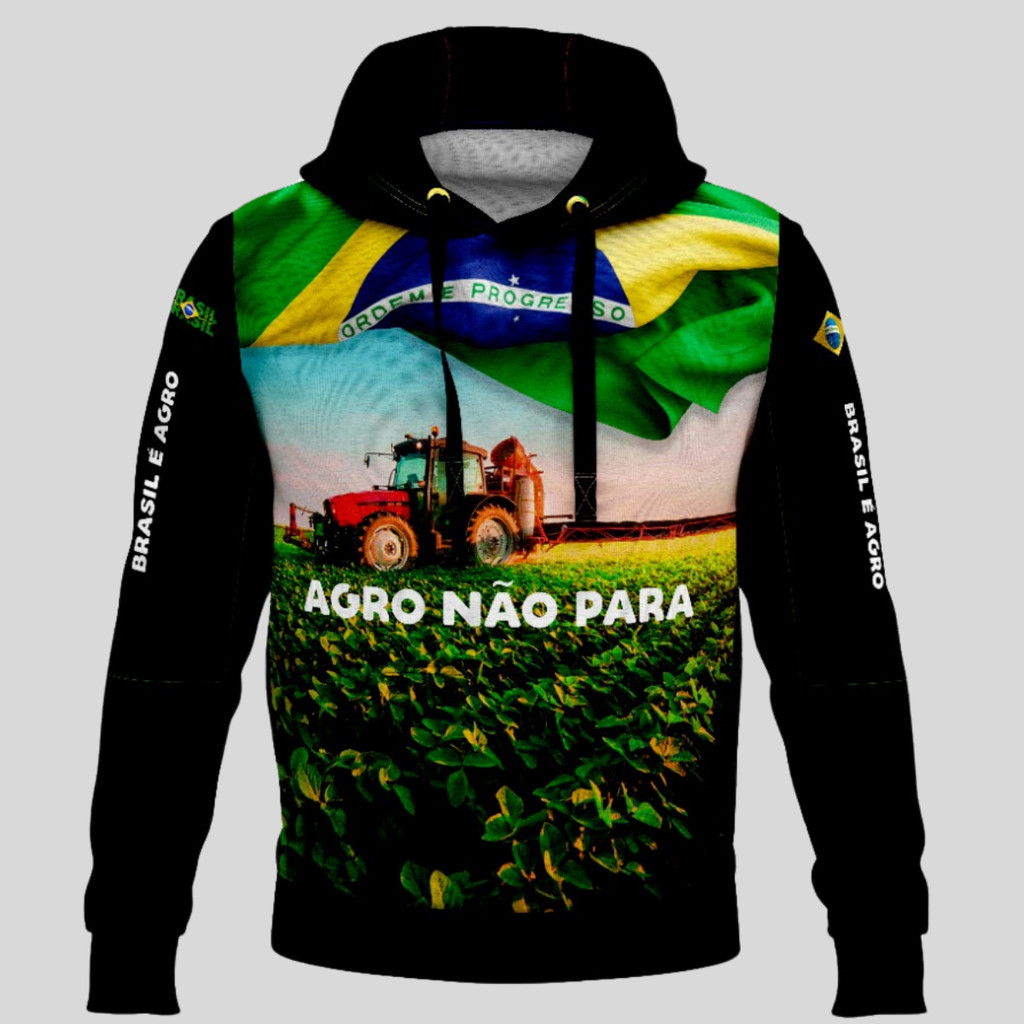 Moletom Blusa Masculina Agro Não Para Agricultura Trator Agasalho Sublimado Touca Bolso