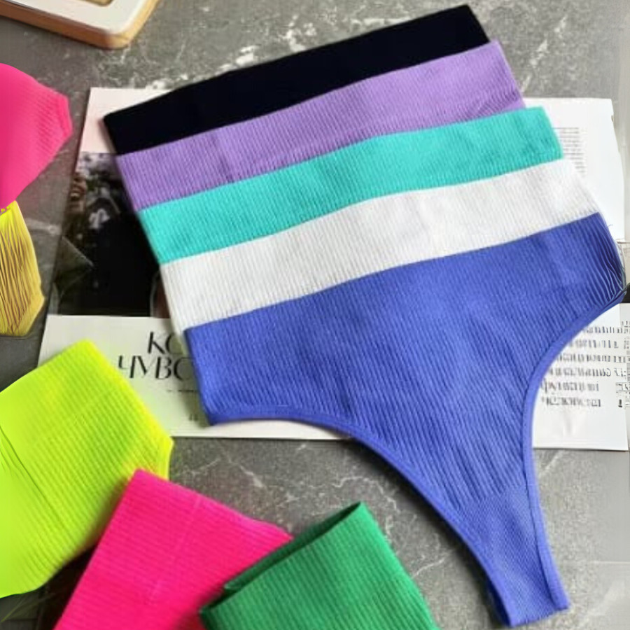 Kit Calcinhas Canelada Importada Fio Tanga Cintura Alta Pala Dupla em Oferta na Shopee