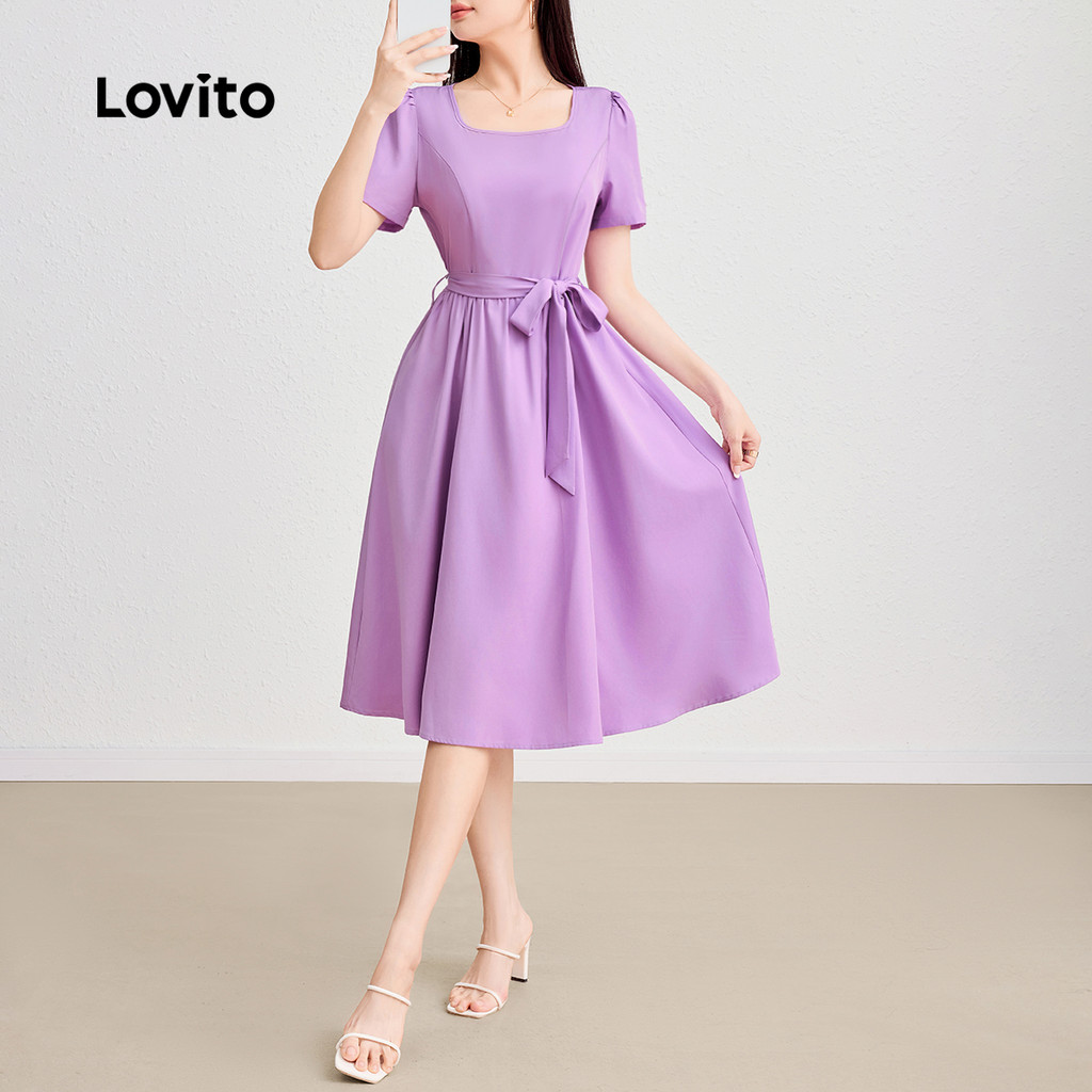 Lovito Vestido Elegante Com Gravata Frontal Lisa Para Mulheres L124AD479 - Women Clothes