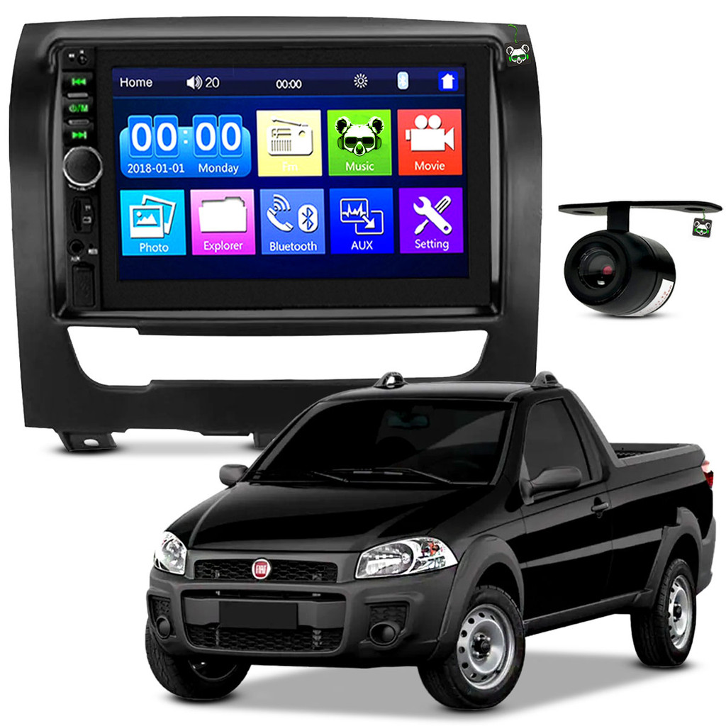 Kit Central Multimidia 2 Din Strada + Câmera + Moldura Grafite em Oferta na Shopee