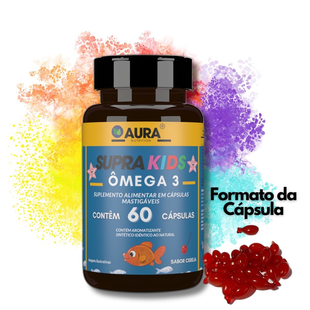 Ômega 3 Supra Kids Cápsulas Peixe Mastigáveis  -  Aura Nutrition em Oferta na Shopee