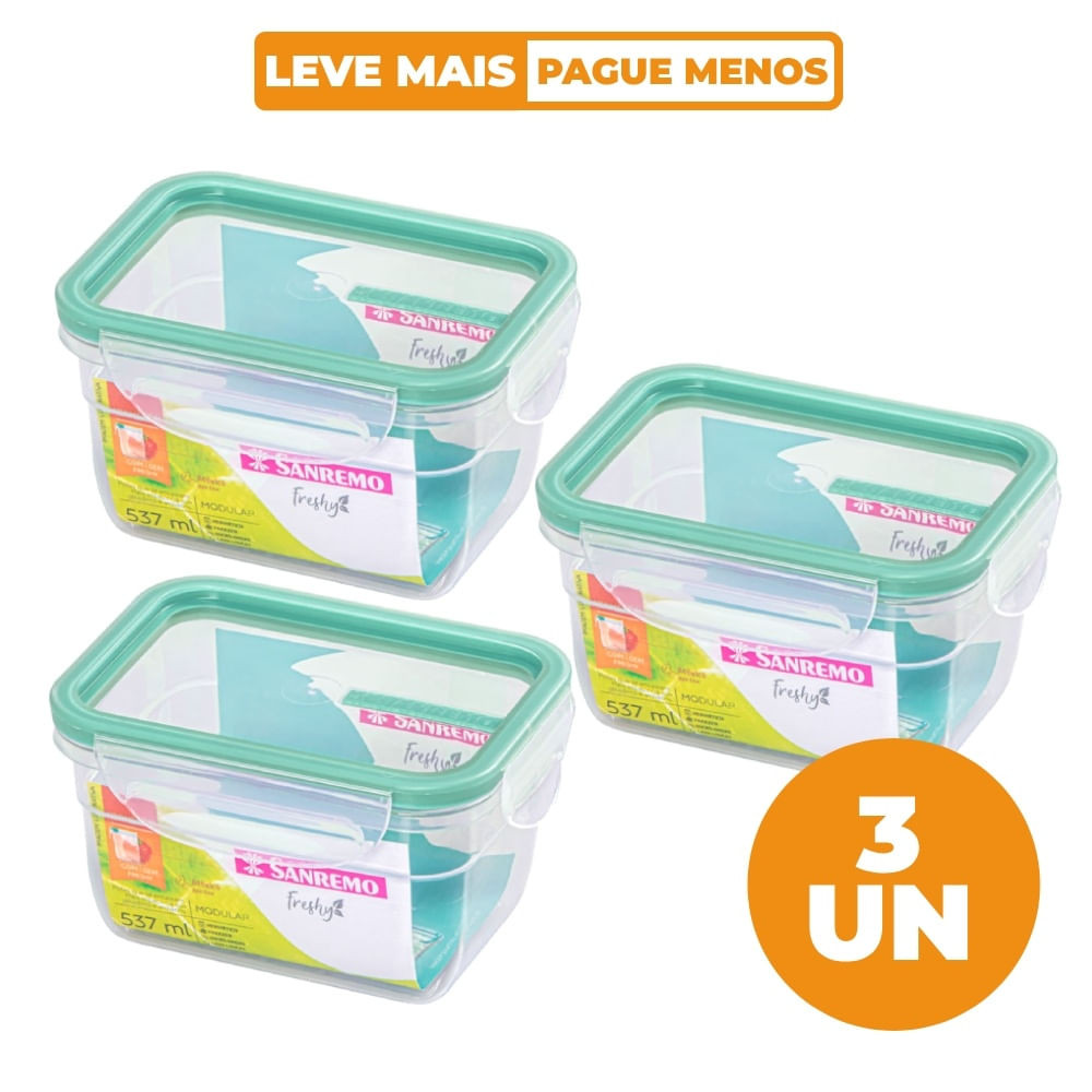 Kit 3 Potes Plásticos com Travas Herméticos Verde Menta 537ml Freshy Sanremo em Oferta na Shopee