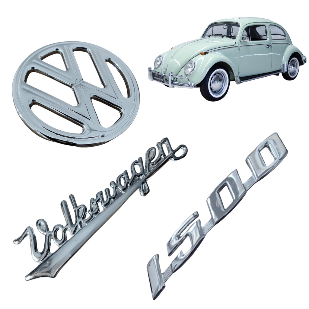 KIT EMBLEMA FUSCA LOGO CAPO + 1500 E ESCRITA VOLKSWAGEN - 3 PÇS