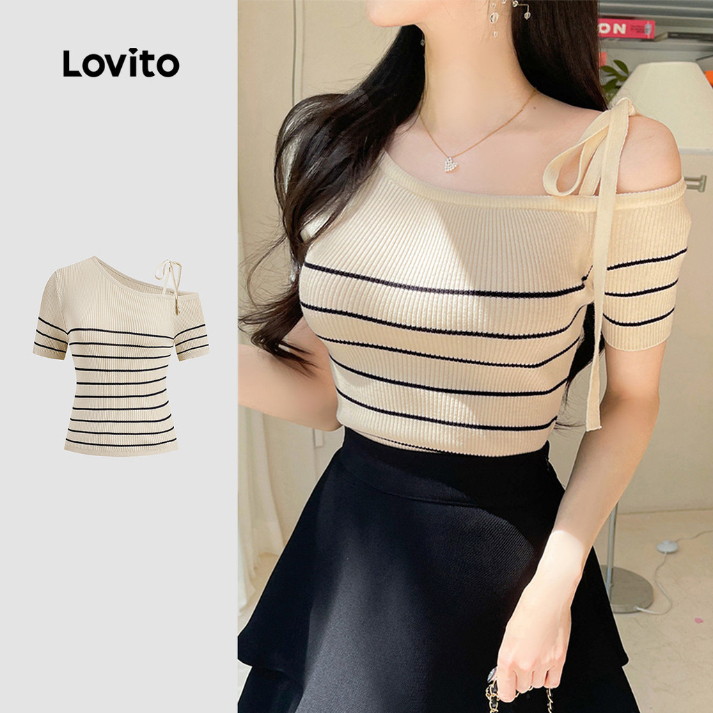Lovito Top de malha assimétrica listrada elegante para mulheres L129AD620 - Women Clothes