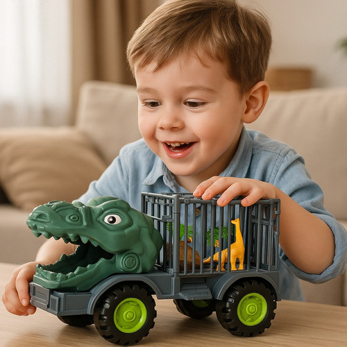 Caminhão Carrinho Dinossauro Jaula Safari Dinos Borracha Brinquedo Criança · foto 2