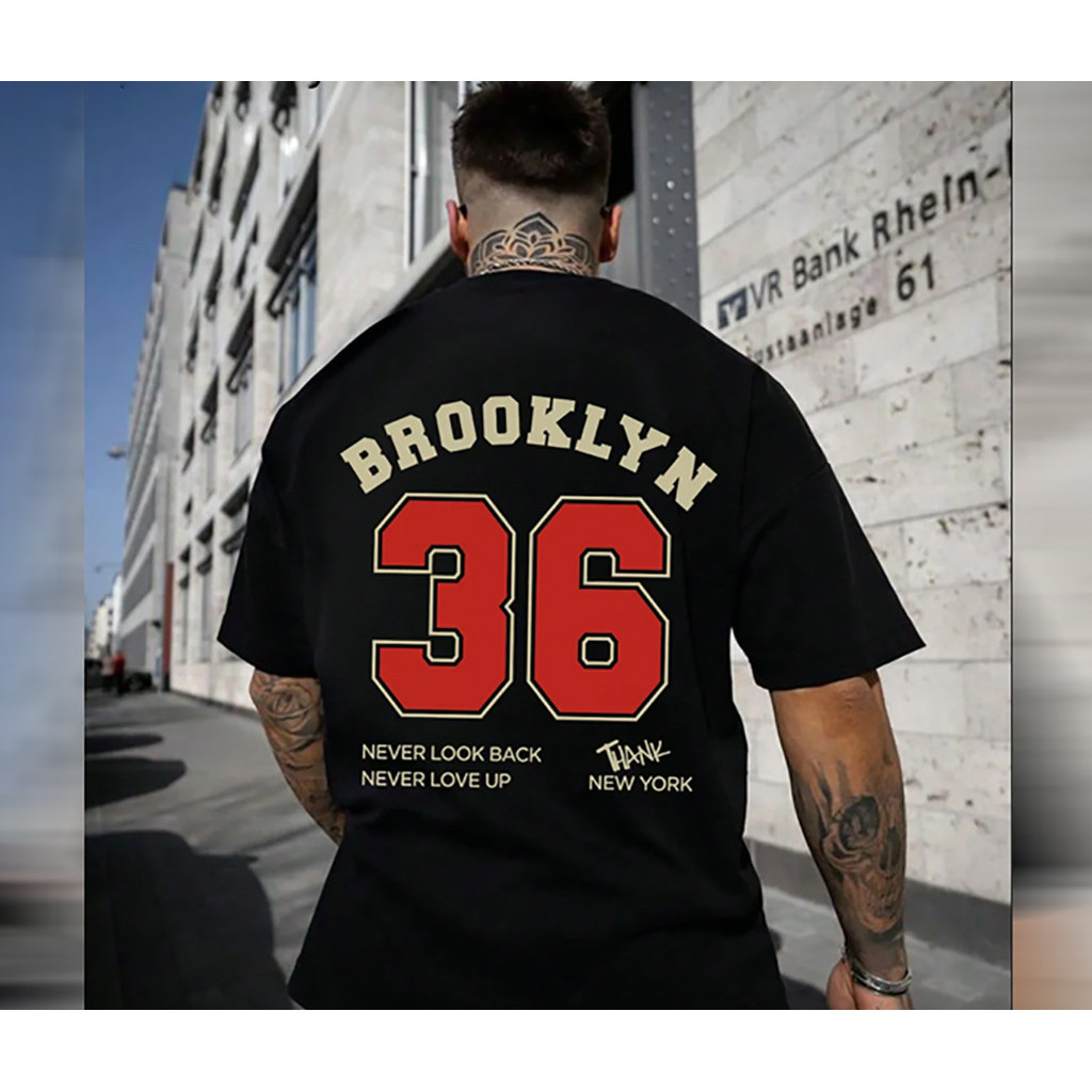 [Camiseta Premium em Algodão Puro]GXG Camiseta Oversized Brooklyn Costas Camisa Maromba Larga Academia Streetwear Algodã