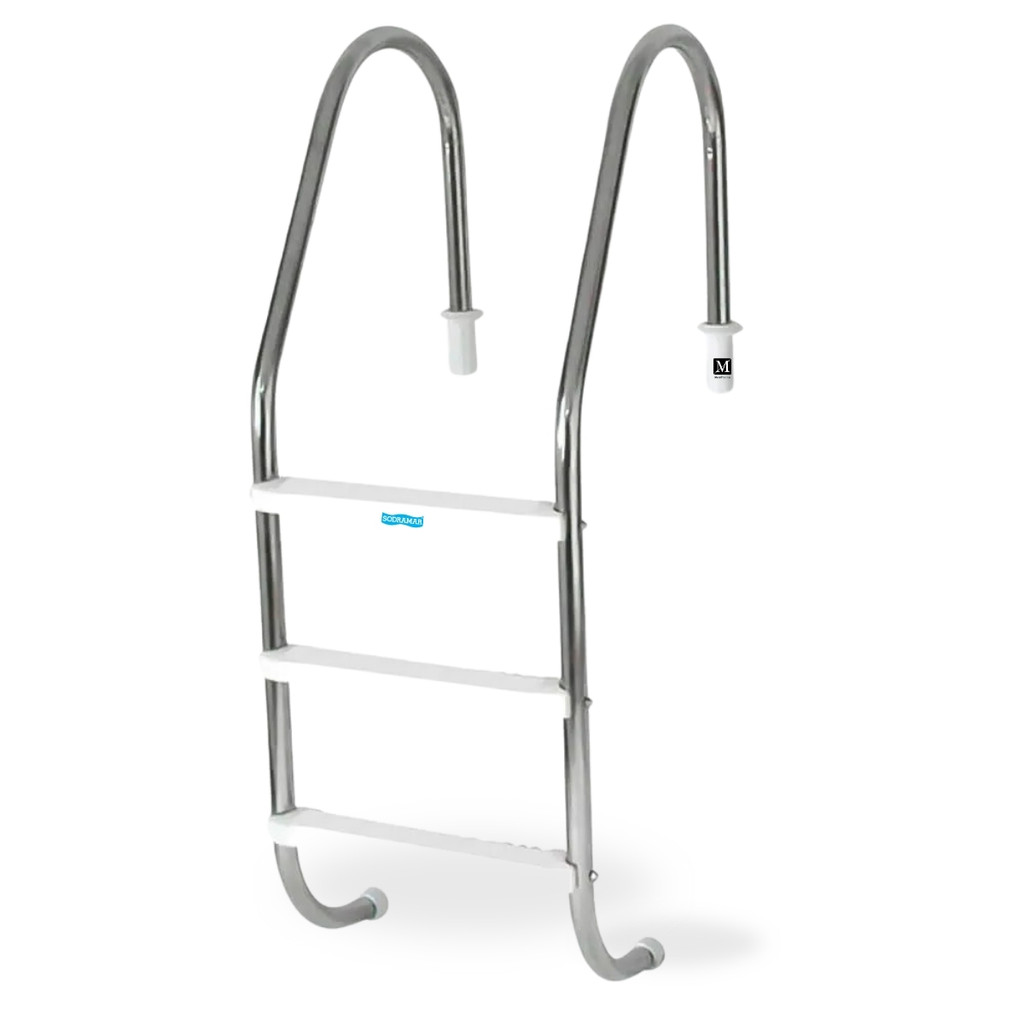 Escada Tradicional Comercial 2" Sodramar inox 316 - 3 Degraus em Plástico