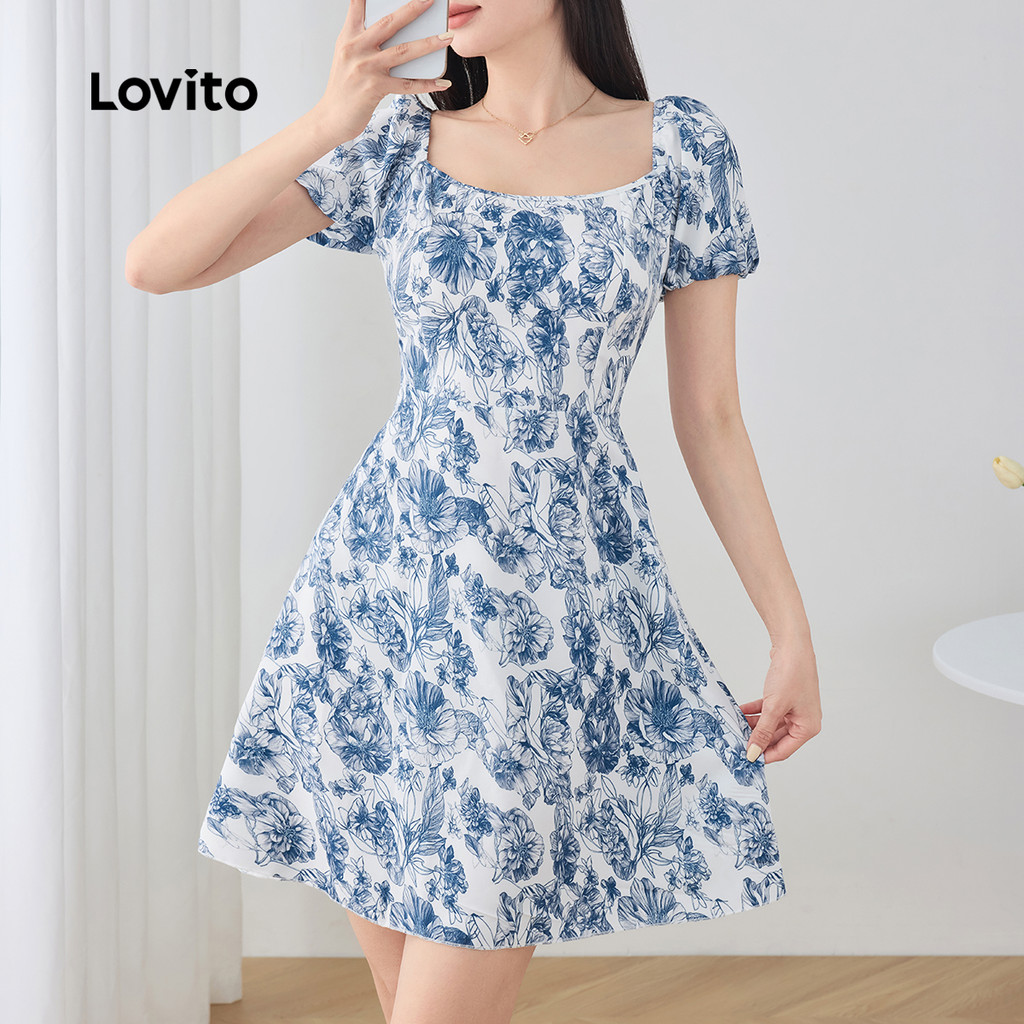 Lovito Vestido Casual Floral Drapeado Vestido De Verão/primavera Para Mulheres L129AD1018