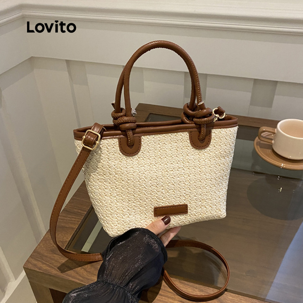 Lovito Bolsa Casual de palha lisa Crossbody métodos de alça múltipla bolsa de ombro para m...
