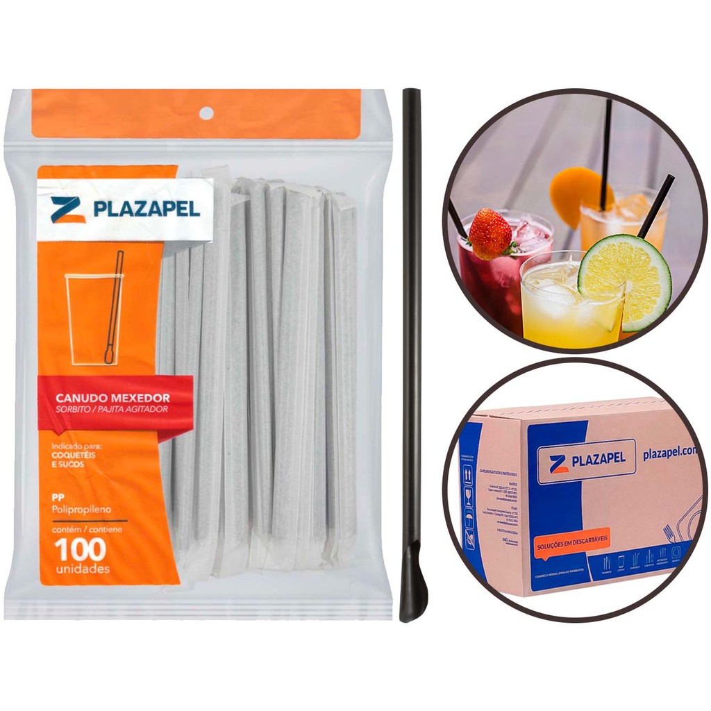 Pacote 100 Canudo Canudinho Colher Mexedor Pazinha Caipirinha Drinks Bebidas Sucos Coquetéis 6x175mm