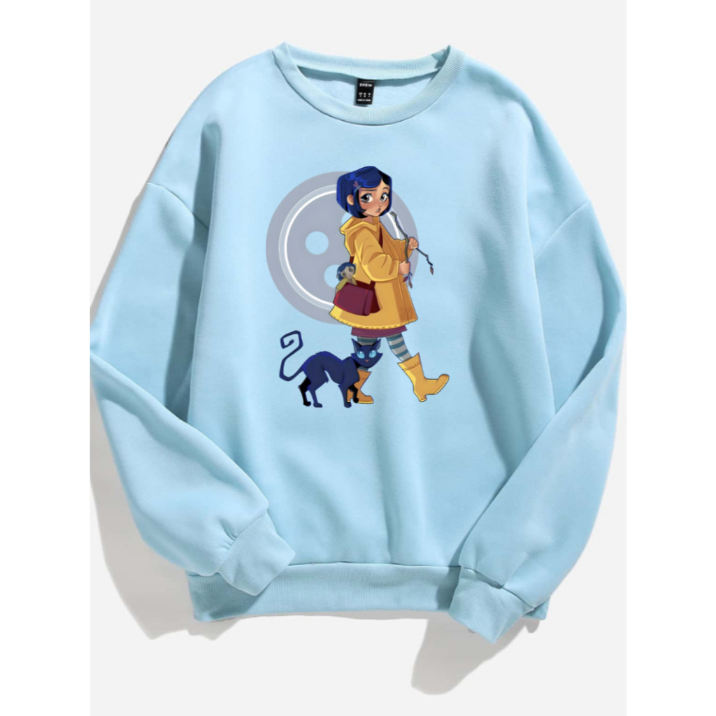 Moletom Coraline Adulto e Infantil 06 ao 12 / P ao XG Blusa Filme Desenho Algodão Flanelado Unissex Feminina Masculina
