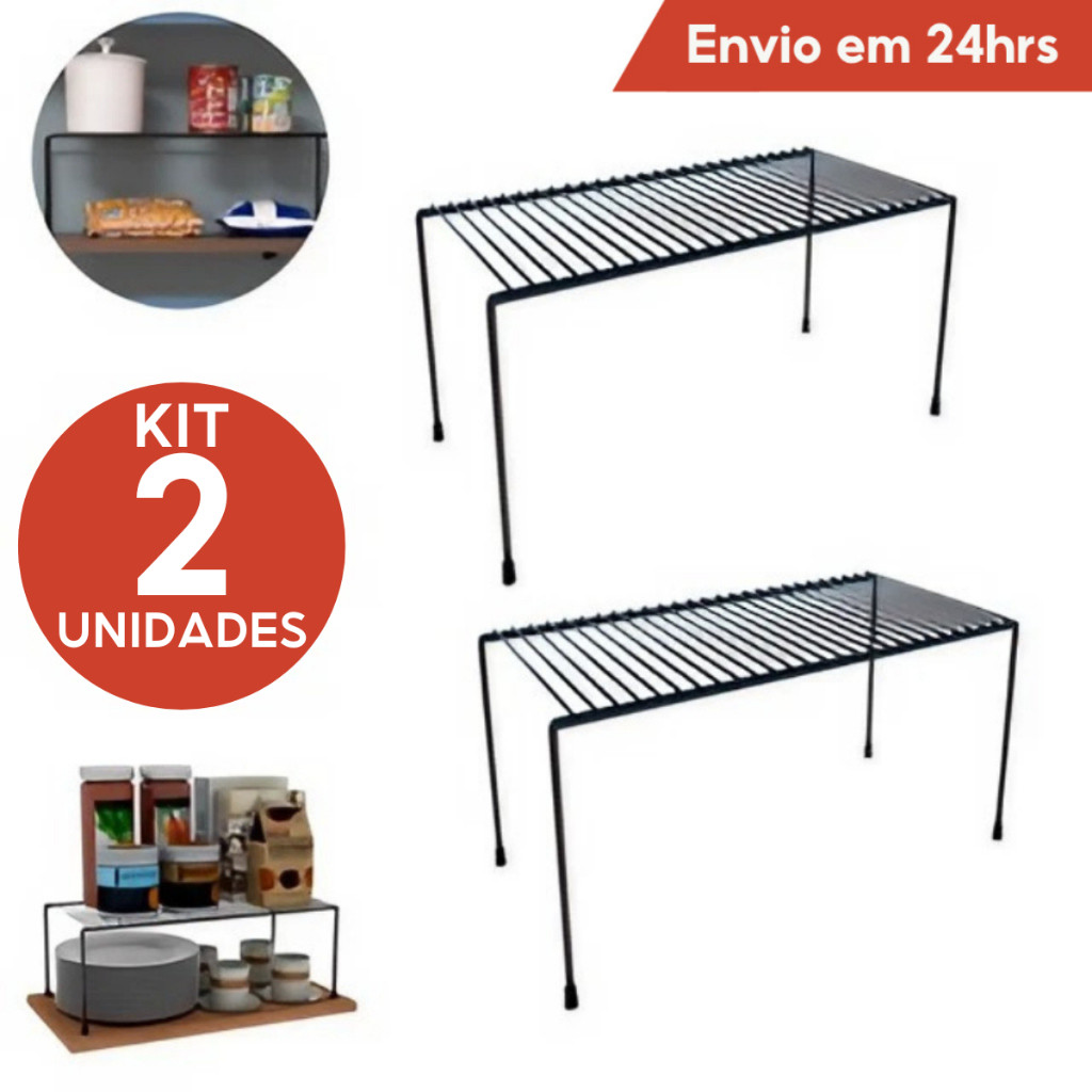 Kit 2 Prateleiras de Armário Aramado Organizadores Cozinha Médio 32cm Prateleira