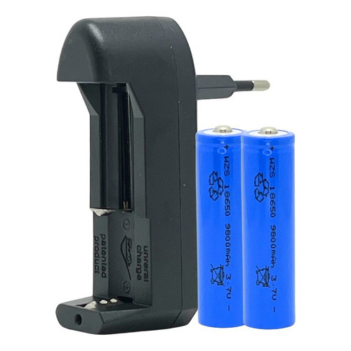 Kit 1 Carregador Lanterna Tática Bivolt + 2 Baterias 18650 1,8cm x 6,6cm