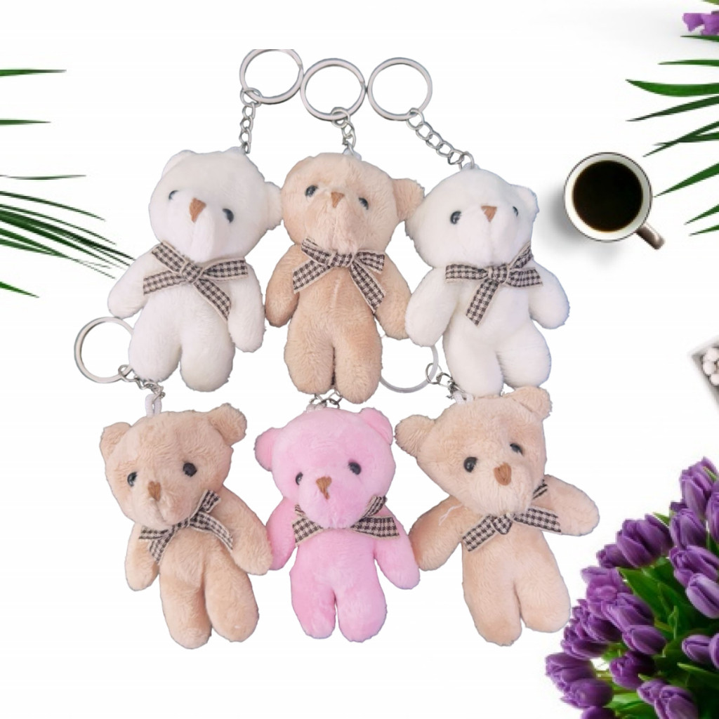 kit 12 UN Chaveiros Mini Tedy com Pingente Ursinho Urso de Pelúcia Pequeno 7cm