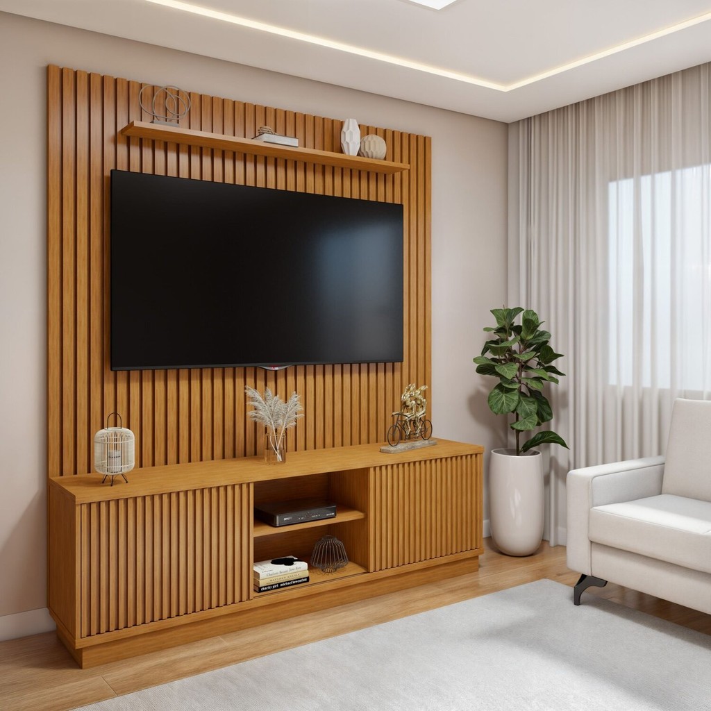 Rack com Painel para TV até 75 Polegadas Ripado 100% MDF sem Led 180cm Paris Arezzo Naturalle em Oferta na Shopee