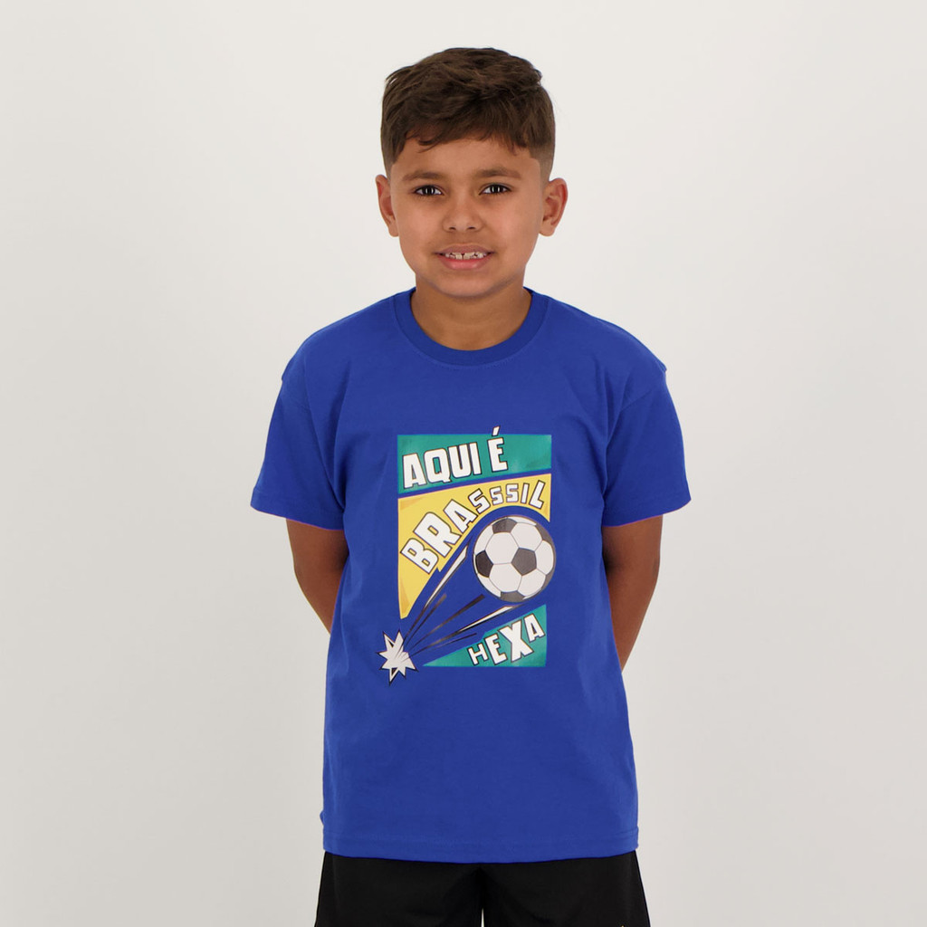 Camisa Aqui é Brasil Infantil Azul em Oferta na Shopee