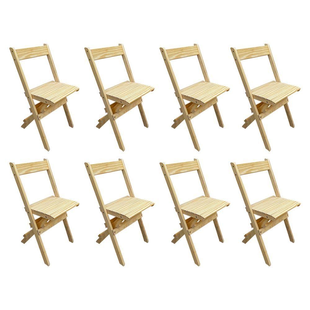 Kit 8 Cadeiras Dobraveis Madeira Padrão Sem Pintura Crua Marrom