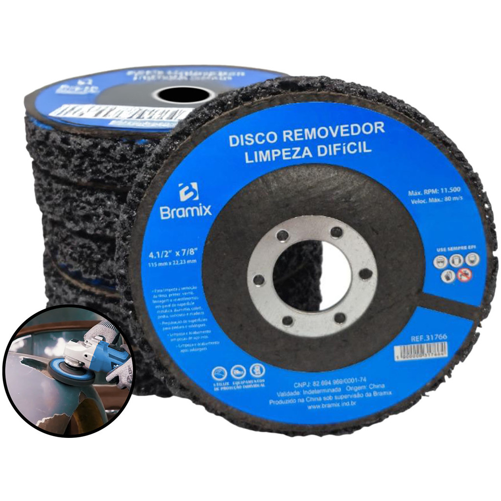 Kit 5 Discos Abrasivos Removedor Limpeza Difícil Tinta Fundo Inox Alumínio 115mm Bramix em Oferta na Shopee