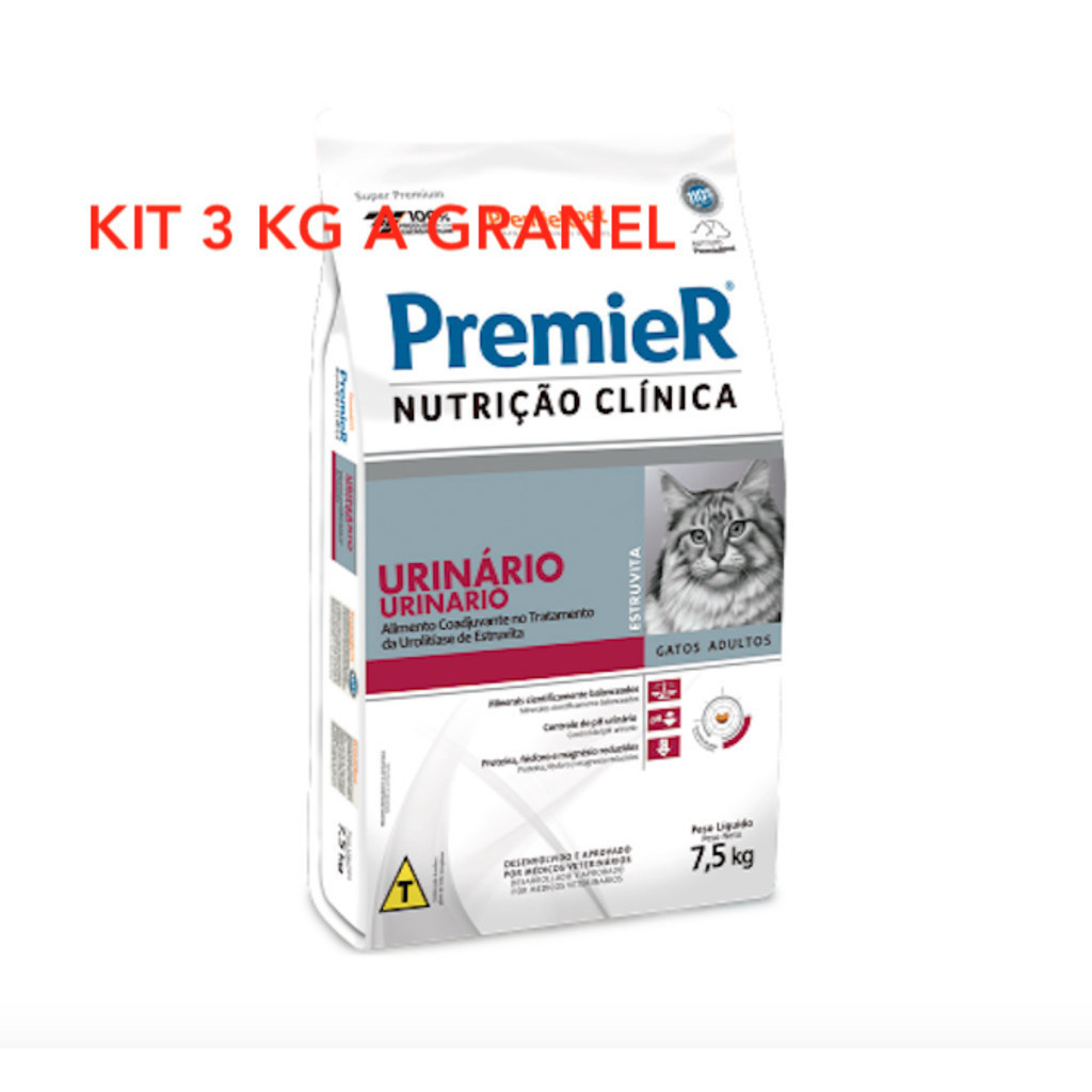 Kit 3 Kg Ração A Granel Premier Gato Nutrição Clínica Urinário
