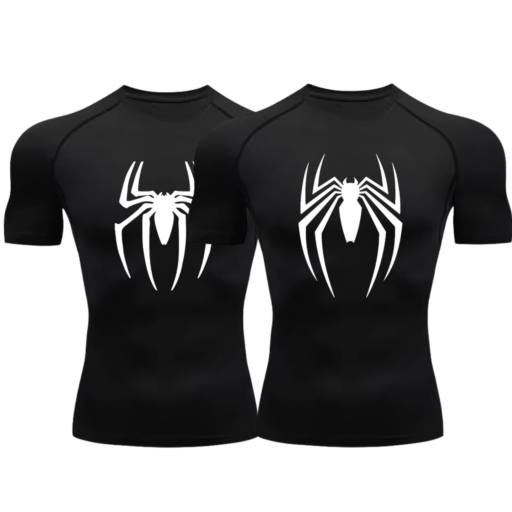 Kit 2 Camisetas Compressão Proteção Uv Estampada Tecido Gelado Segunda Pele Manga Curta Aranhas Spider Man E Venom