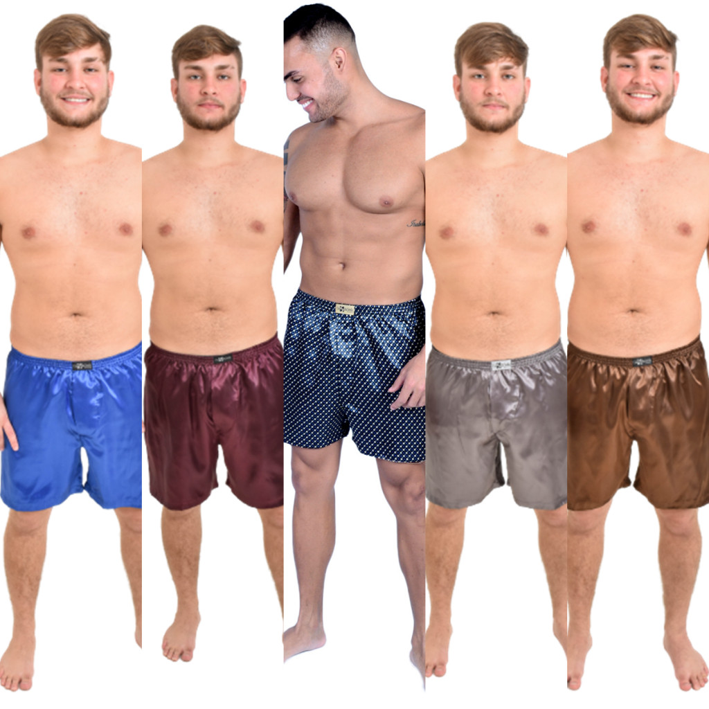 Kit 5 Cuecas Samba Canção Short Masculino Adulto Cetim Seda