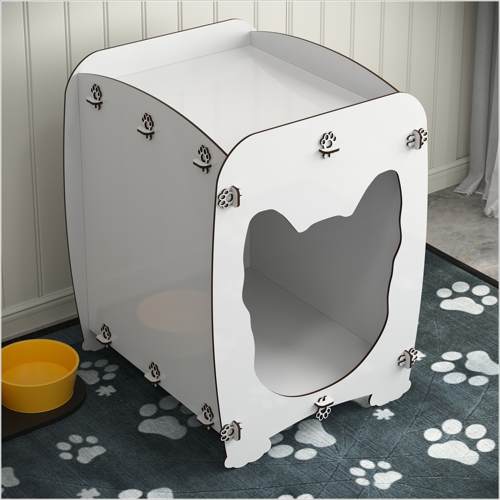 Mesa de Cabeceira Pet Casinha Dog 55x43cm 100% MDF com Almofada para Cachorro e Gato Branca Ofertamo
