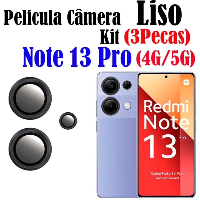 KIT(3 Pecas )Película De Câmera Redmi Note 13 / Note 13 Pro 4g / 5g  Anel De Metal Vidro Temperado
